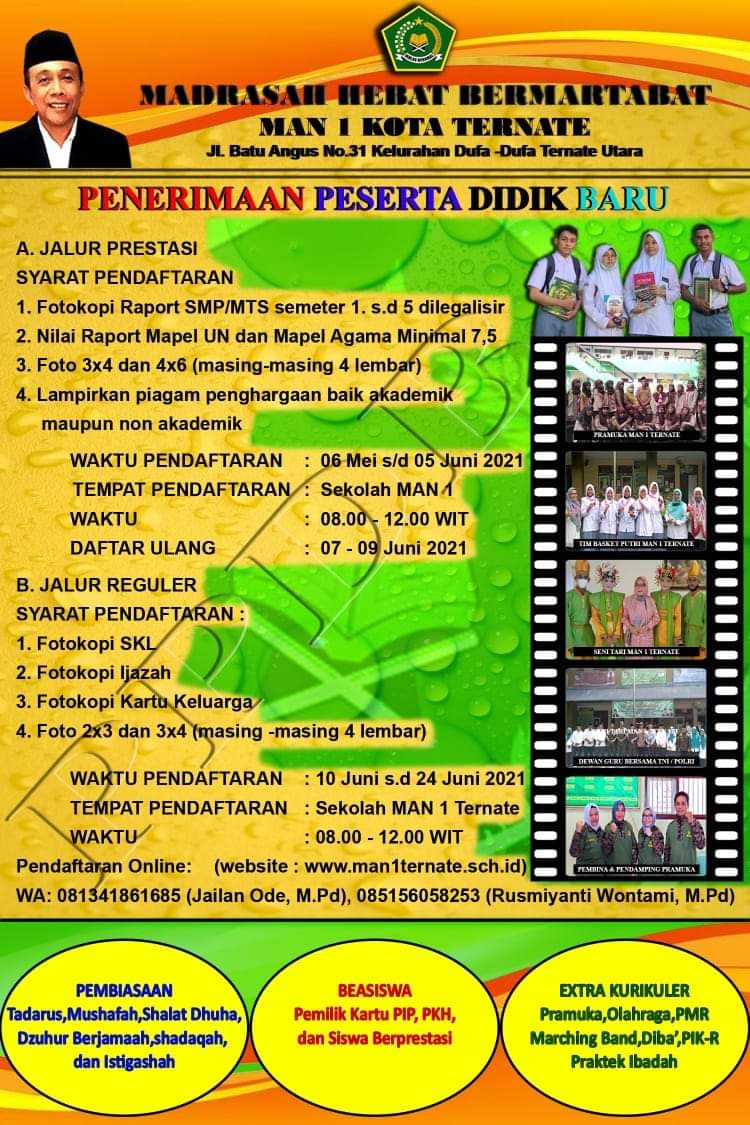 PENERIMAAN PESERTA DIDIK BARU MAN 1 TERNATE 2021/2022