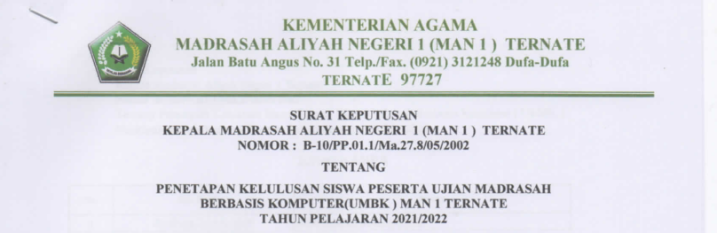 PENGUMUMAN DAN SK KELULUSAN KELAS XII TP 2021/2022